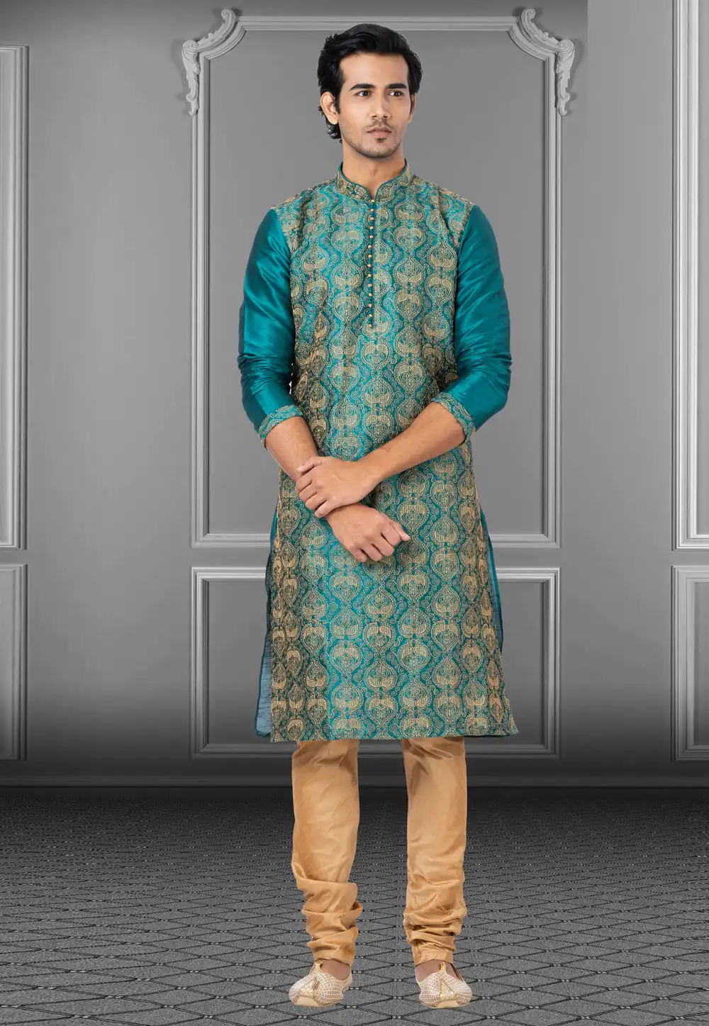 Teal Dupion Kurta Pajama 249799