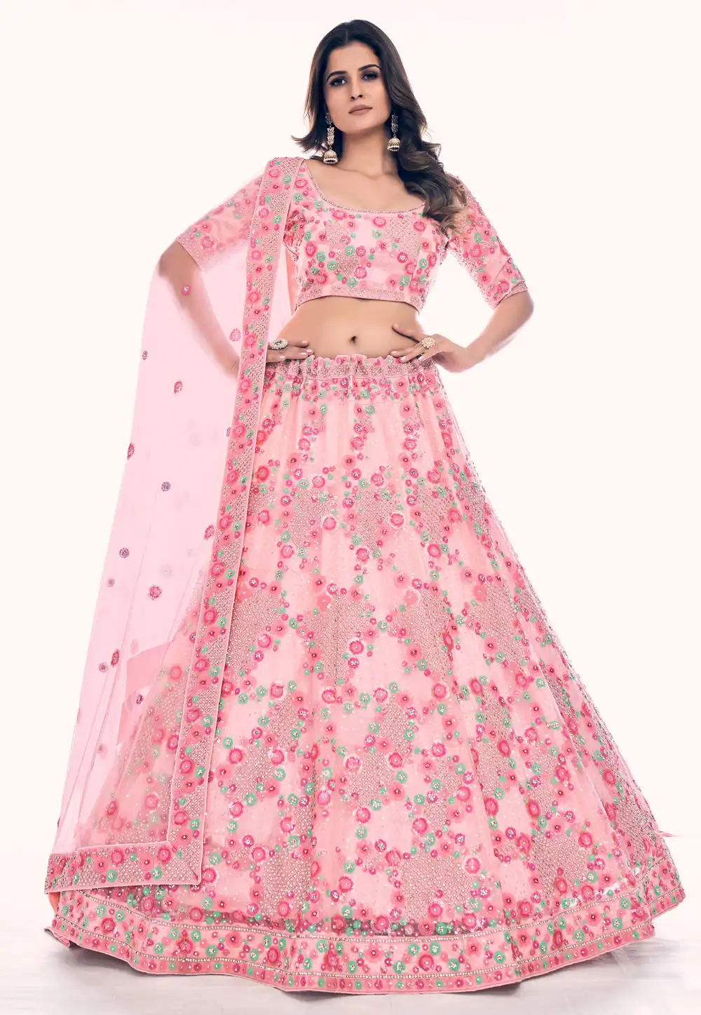 Pink Soft Net Circular Lehenga Choli 256041