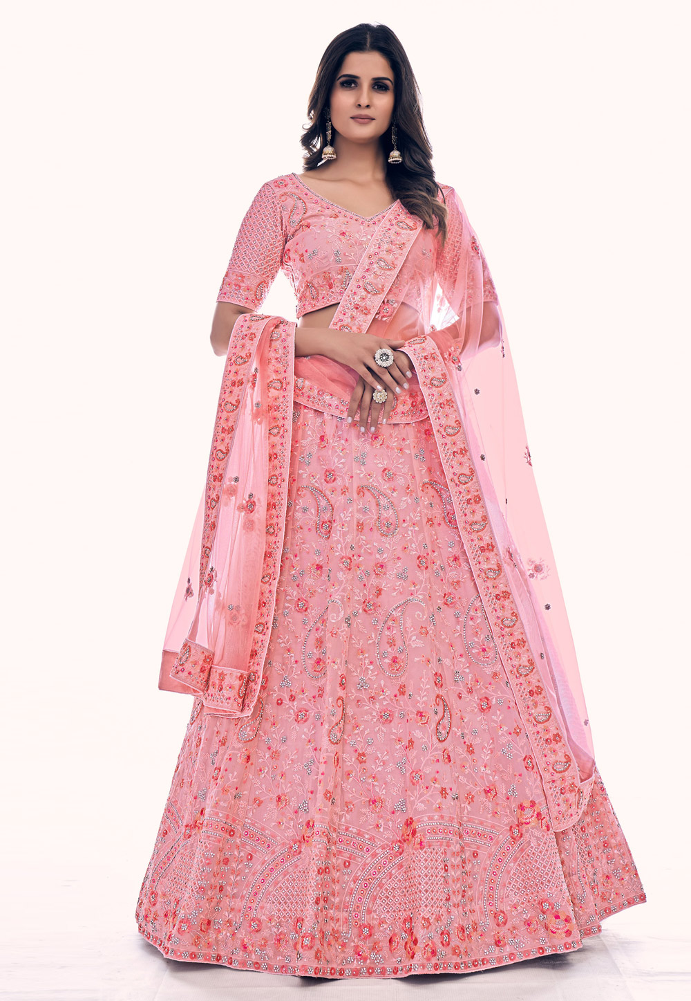 Pink Soft Net Circular Lehenga Choli 256044