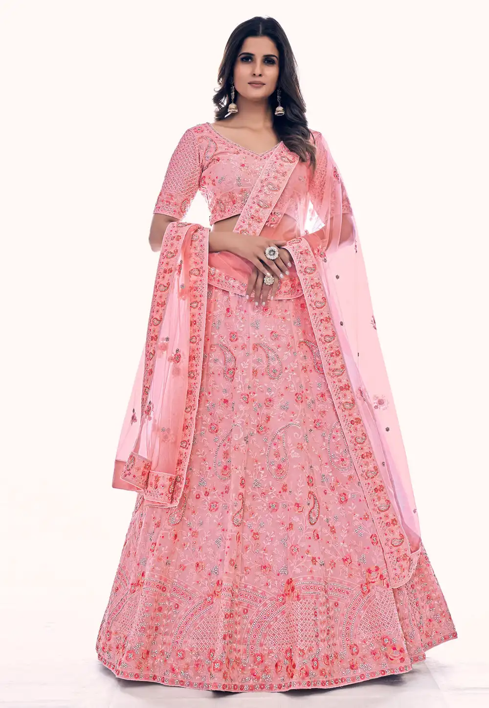 Pink Soft Net Circular Lehenga Choli 256044