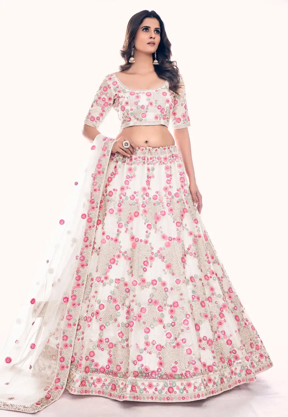 White Soft Net Circular Lehenga Choli 261938