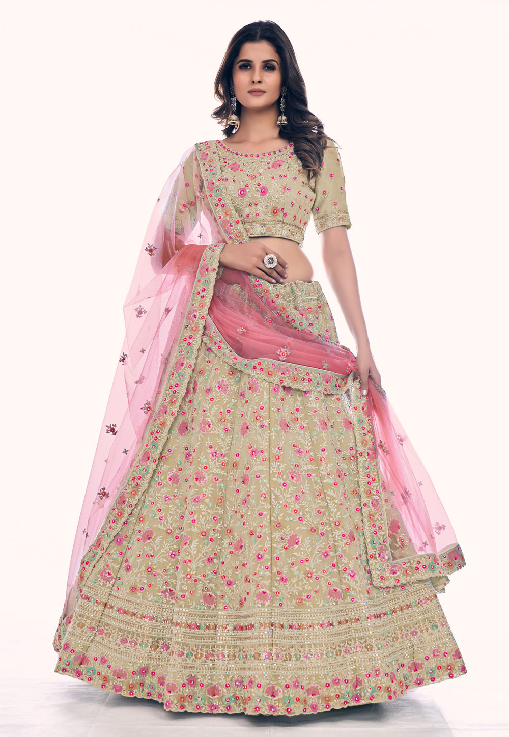 Beige Silk Circular Lehenga Choli 261951