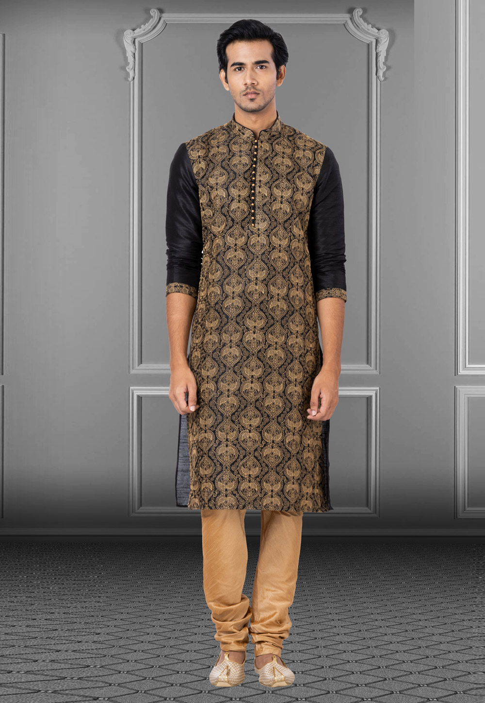 Navy Blue Dupion Kurta Pajama 249801