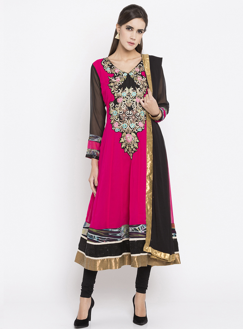 Magenta Faux Georgette Anarkali Suit 135167