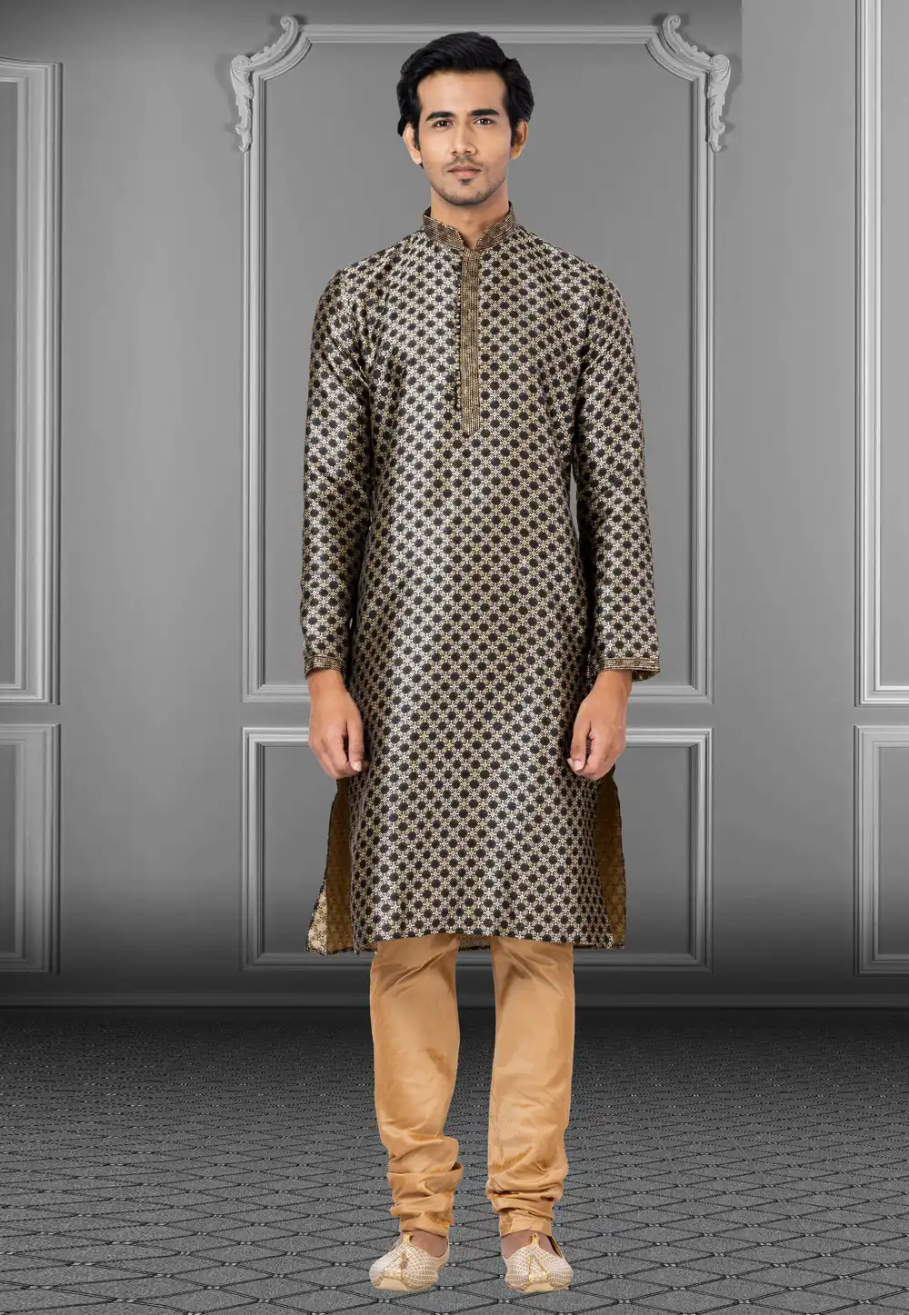 Black Jacquard Kurta Pajama 249802