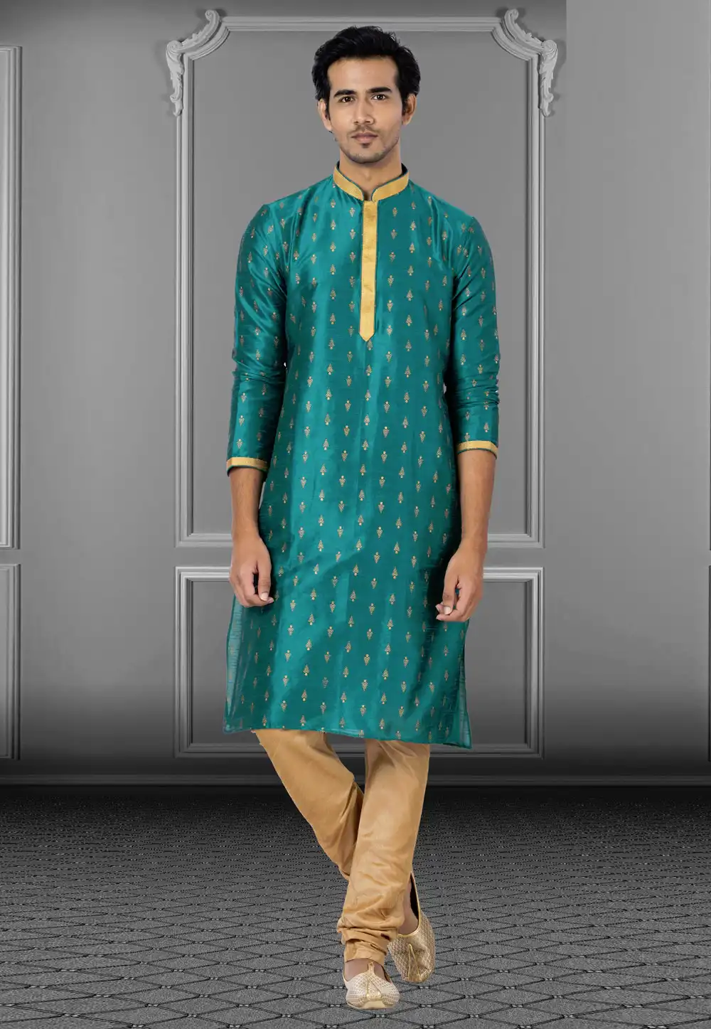 Teal Dupion Kurta Pajama 249803