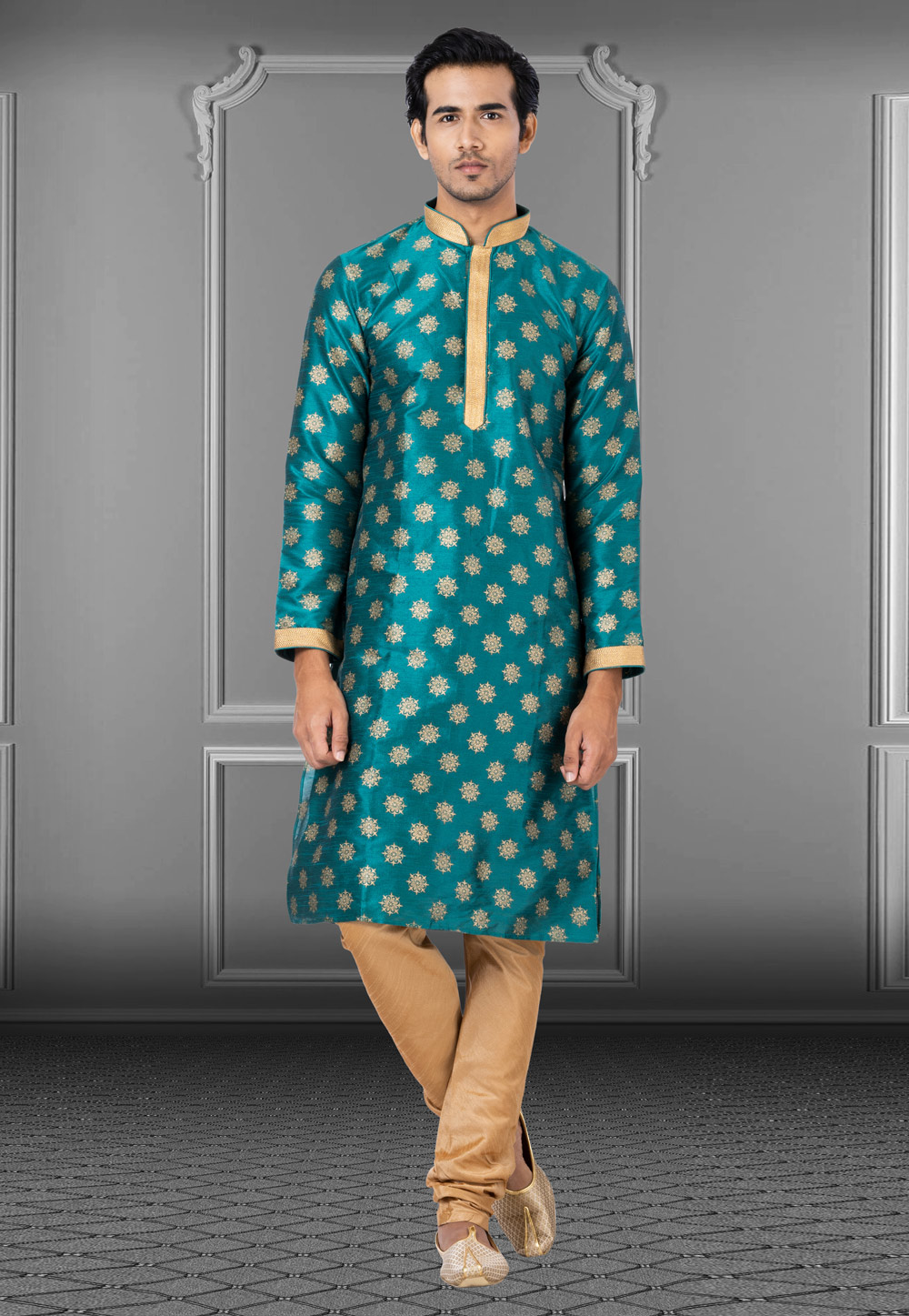 Teal Dupion Kurta Pajama 249804