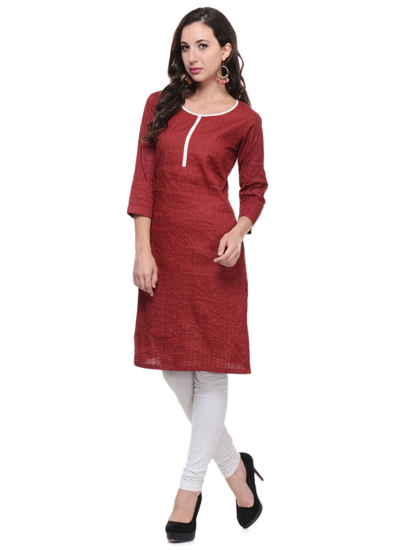 Maroon Cotton Readymade Kurti 105025
