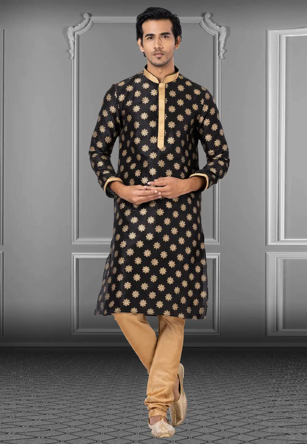 Black Dupion Kurta Pajama 249805