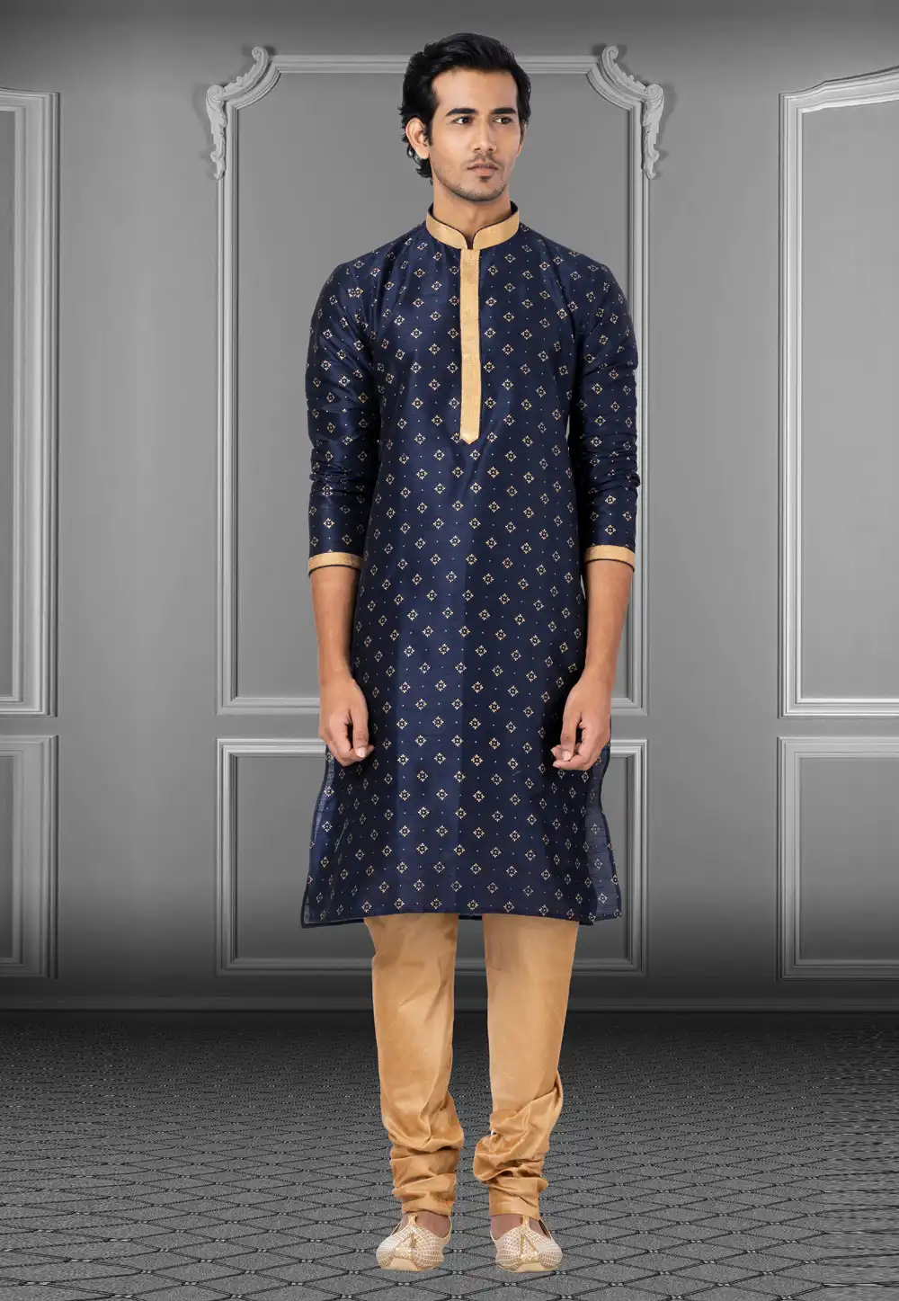 Navy Blue Dupion Kurta Pajama 249806