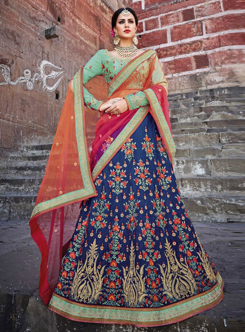 Navy Blue Art Silk A Line Lehenga Choli 97650