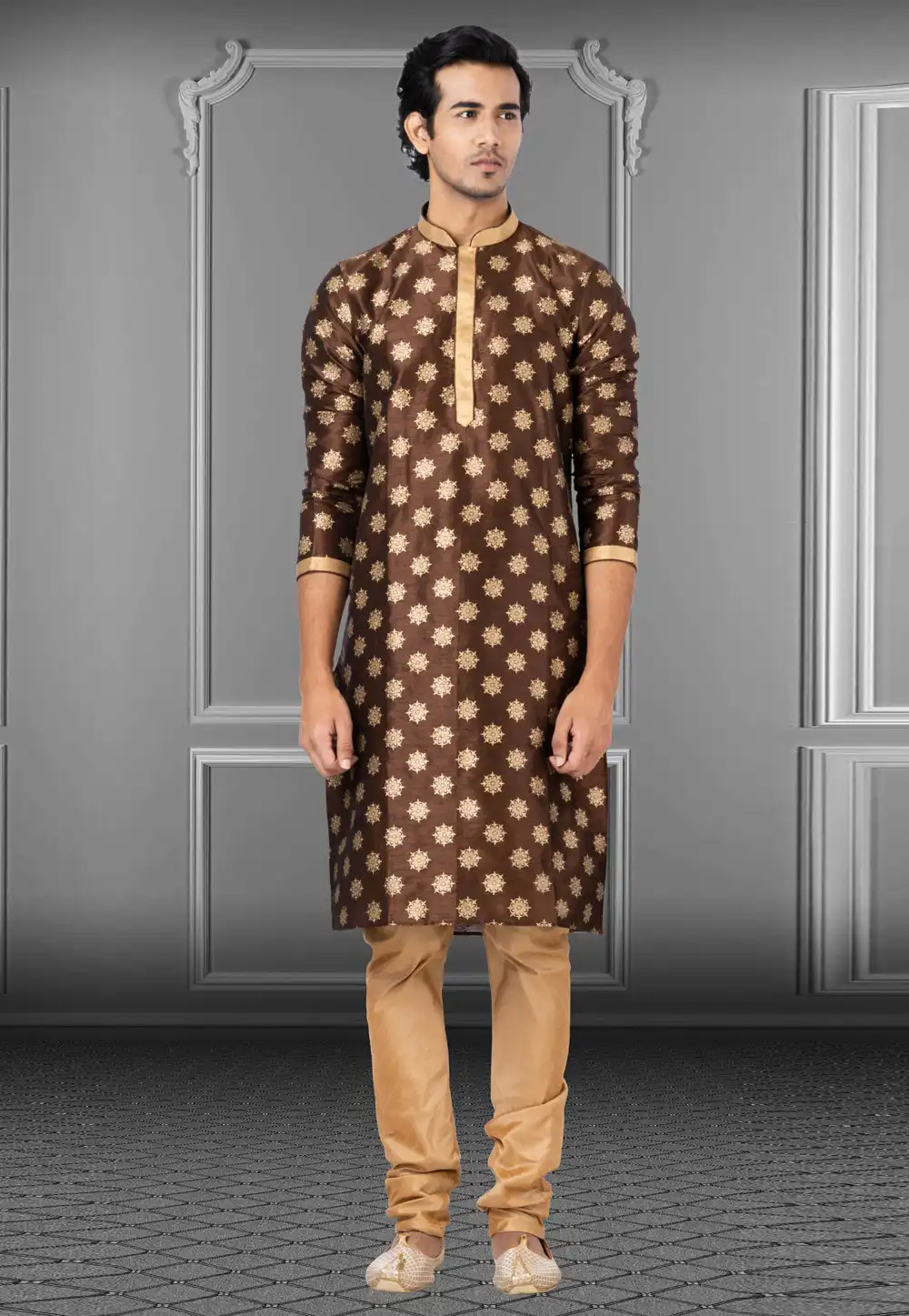 Brown Dupion Kurta Pajama 249807