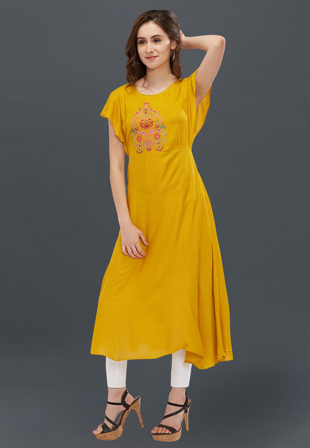 Yellow Rayon Readymade Kurti 188955