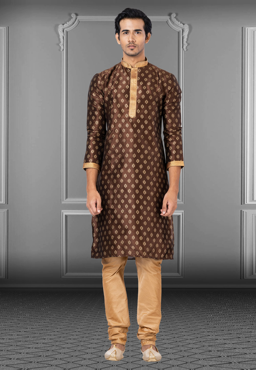 Brown Dupion Kurta Pajama 249808