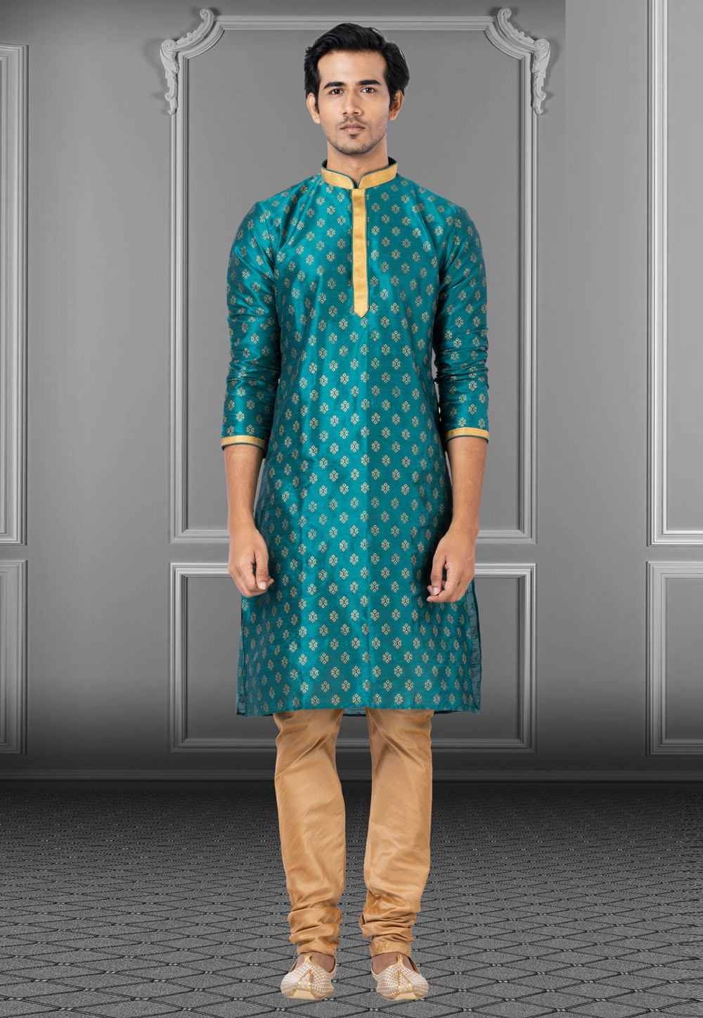 Teal Dupion Kurta Pajama 249809