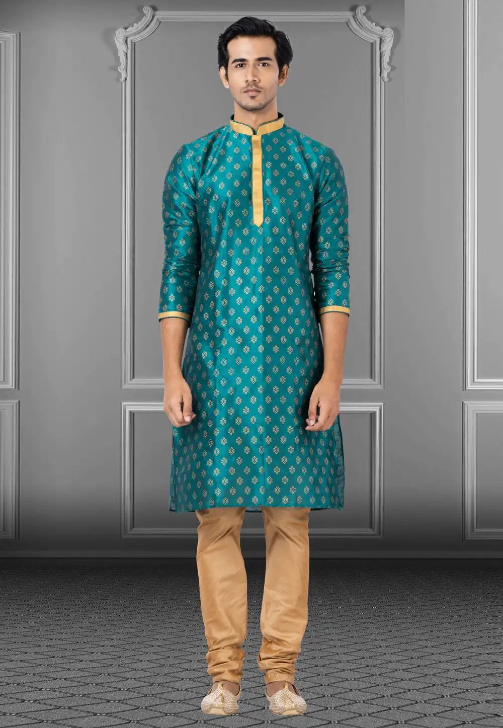 Teal Dupion Kurta Pajama 249809