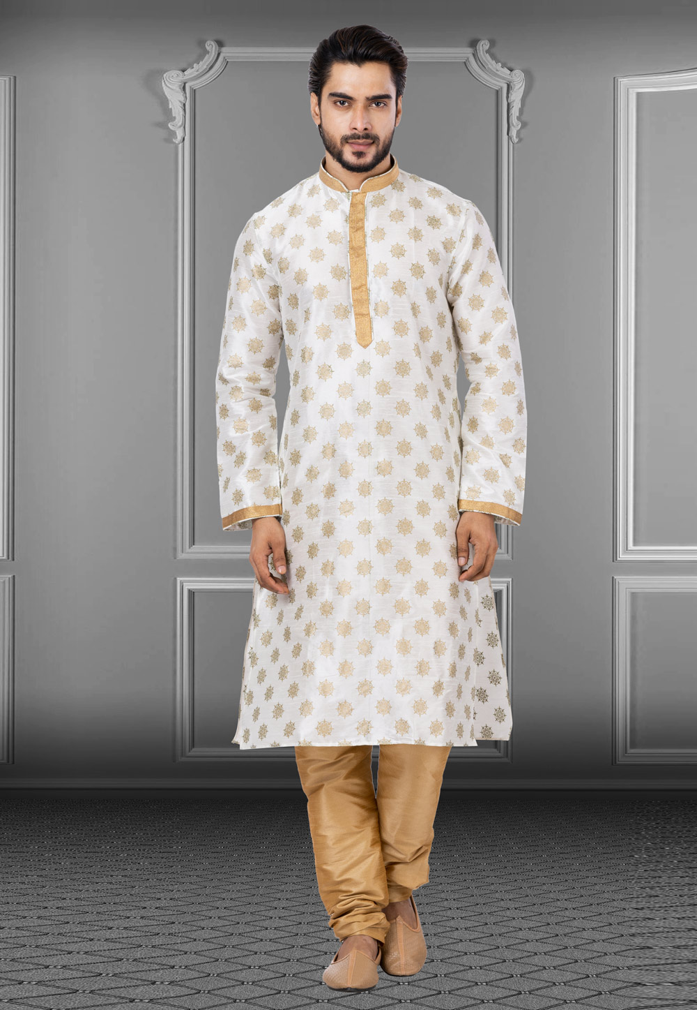 Off White Dupion Kurta Pajama 249810