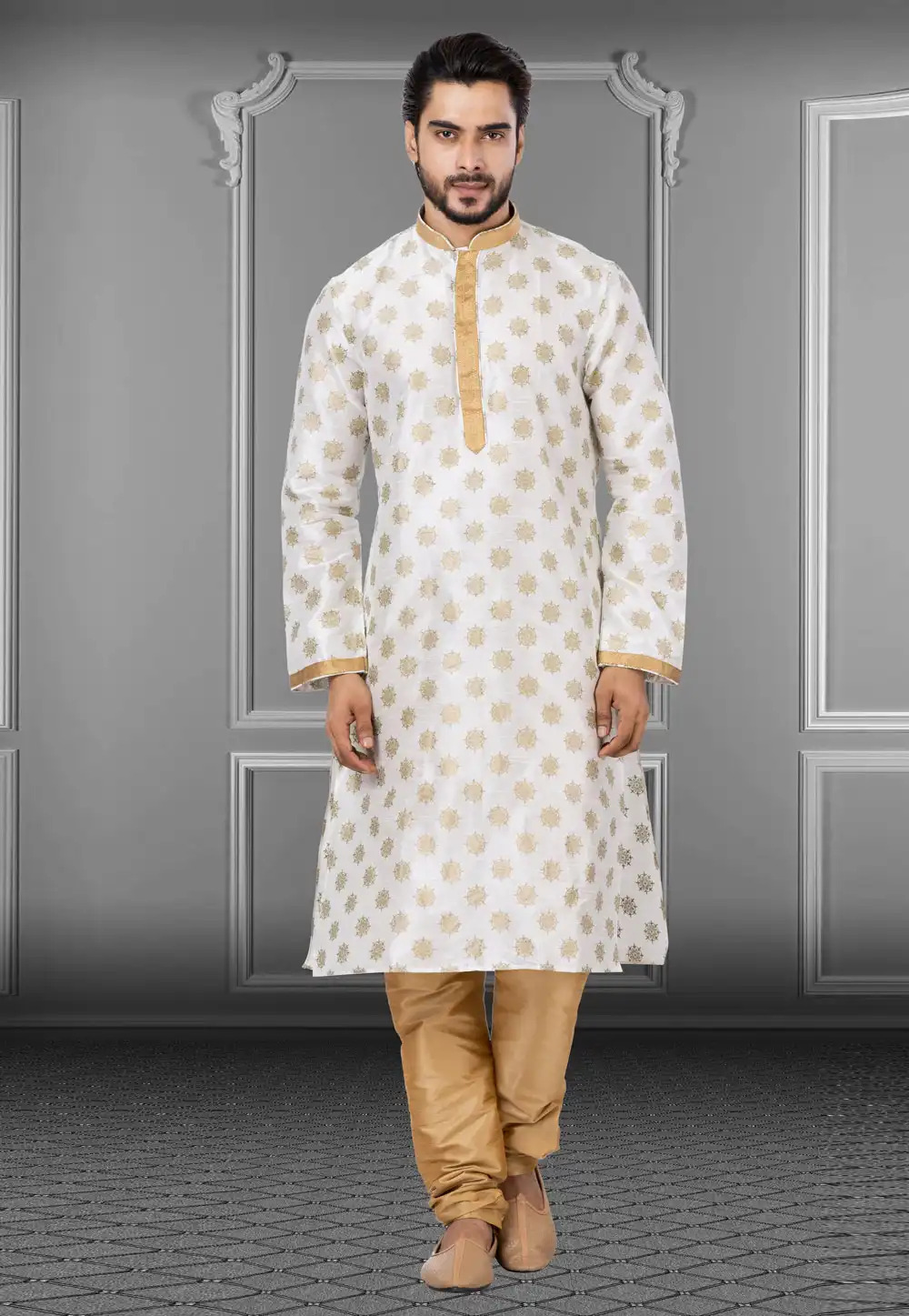 Off White Dupion Kurta Pajama 249810