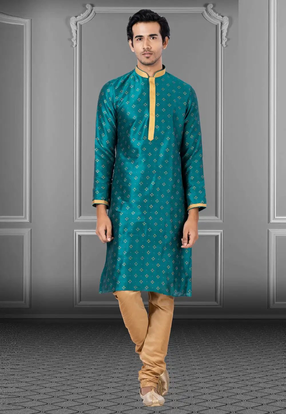 Teal Dupion Kurta Pajama 249811