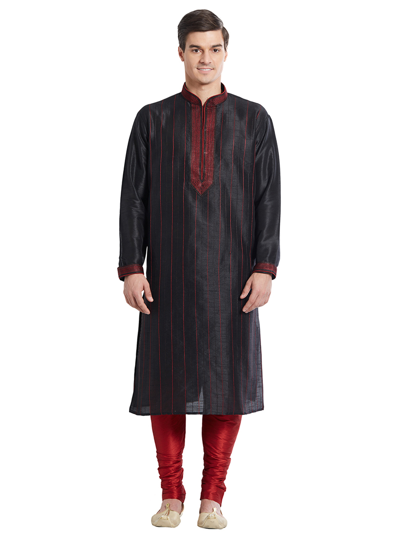 Black Silk Readymade Kurta Pajama 137237