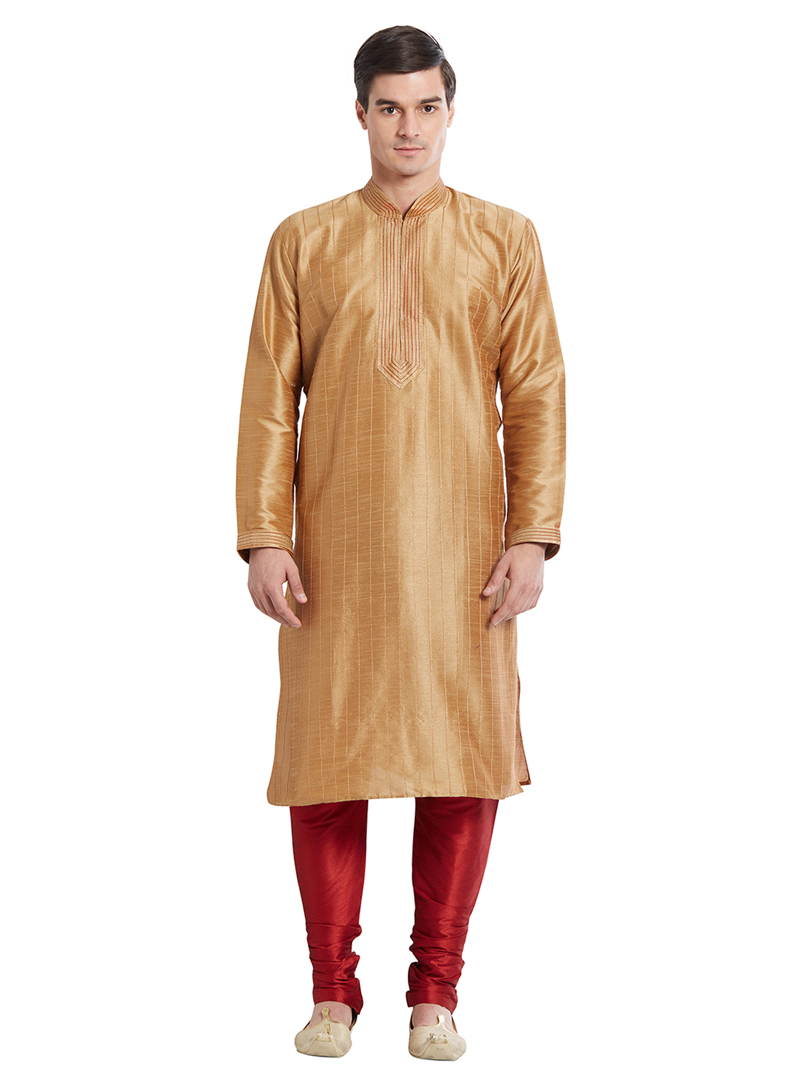 Light Brown Silk Readymade Kurta Pajama 137245