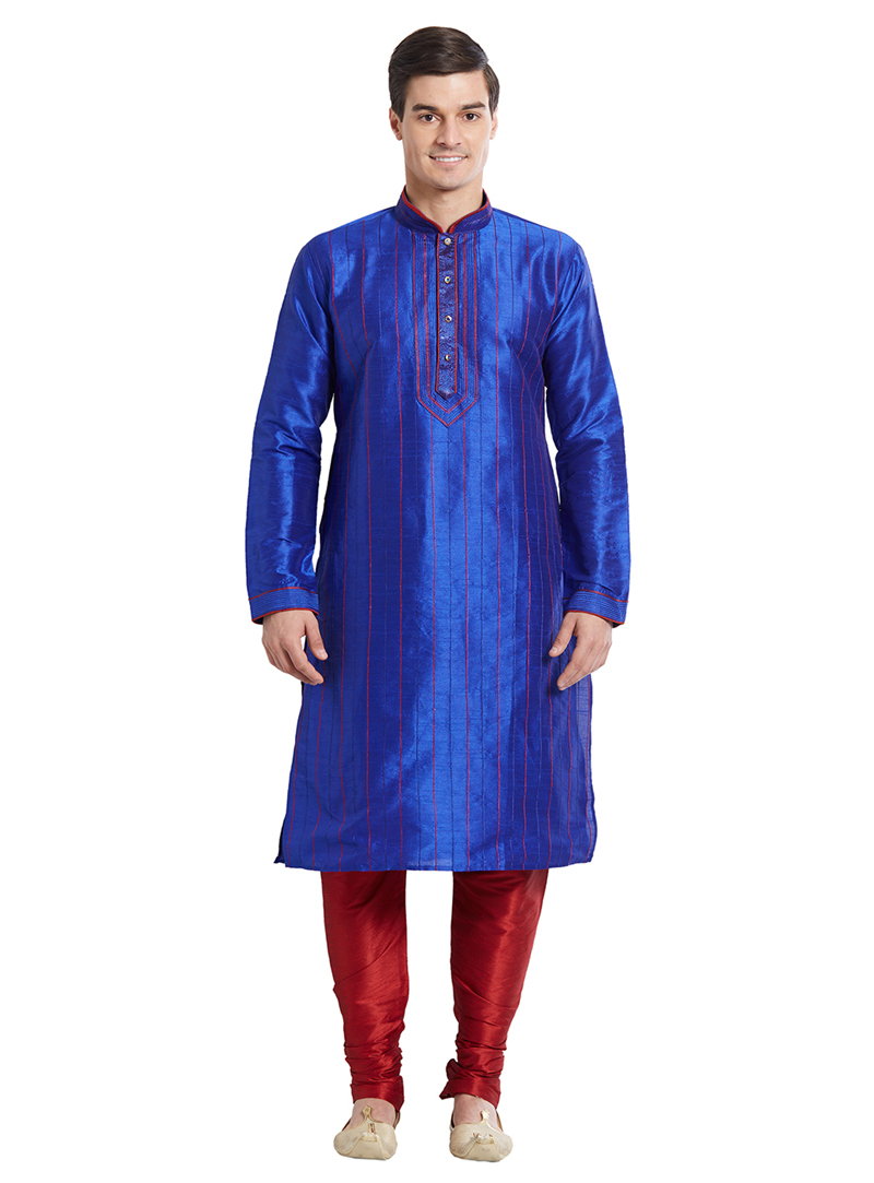 Blue Silk Readymade Kurta Pajama 137246