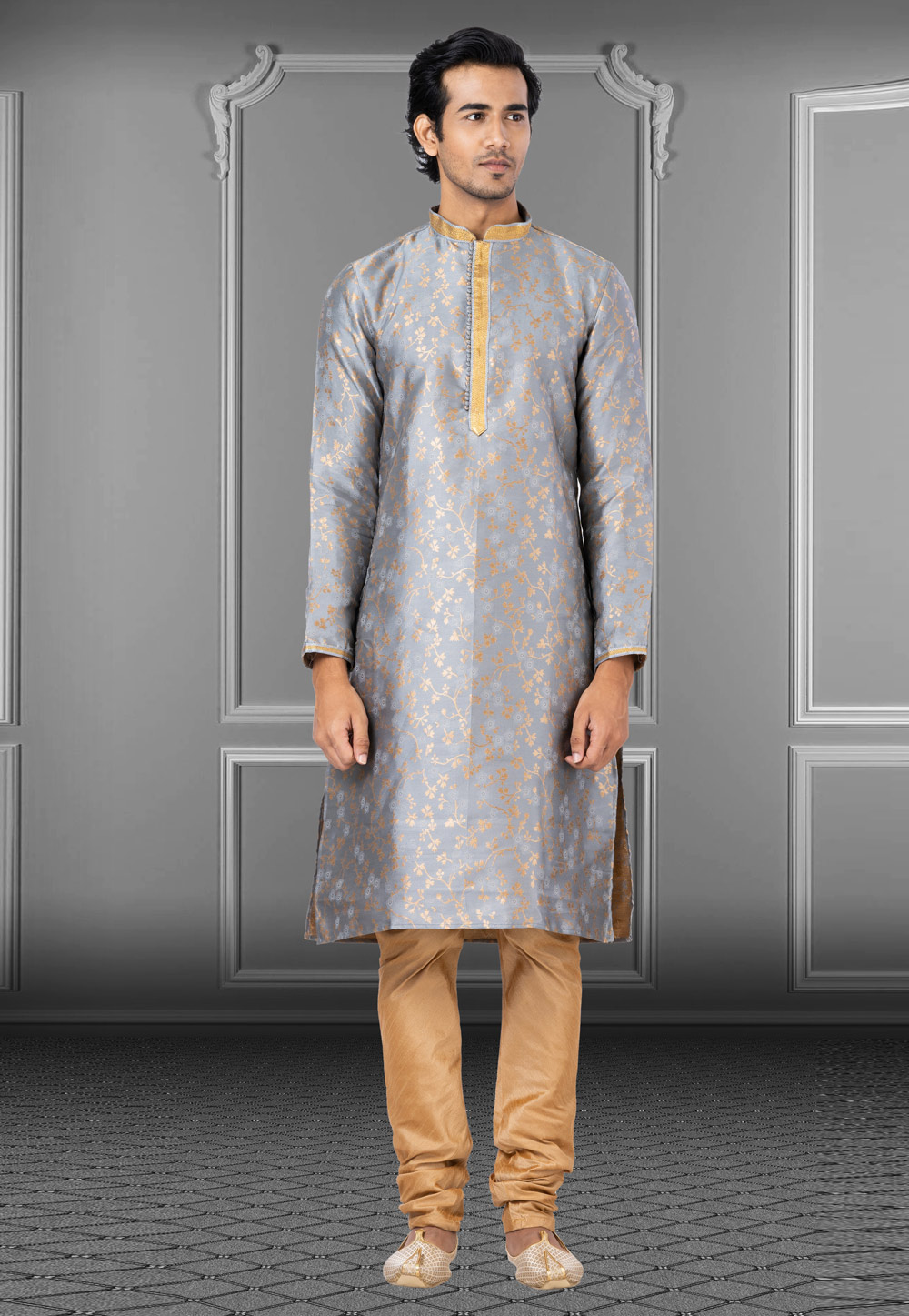 Grey Jacquard Kurta Pajama 249814