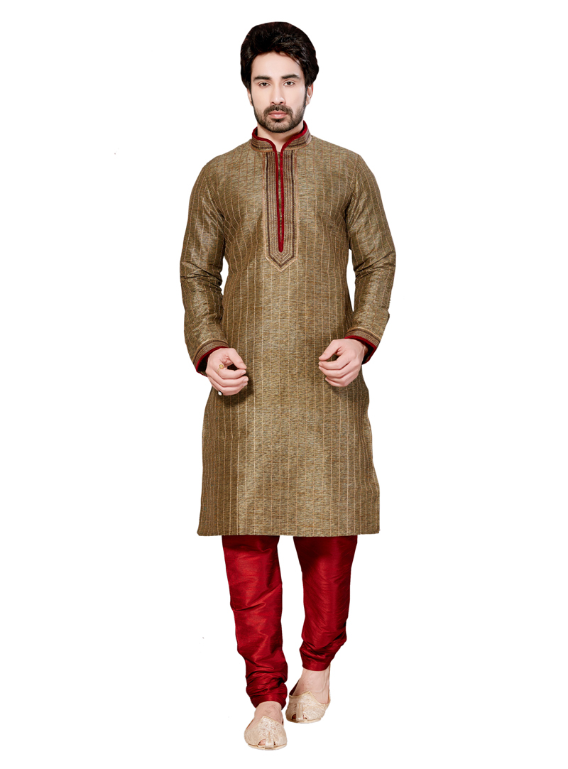 Brown Silk Readymade Kurta Pajama 138430