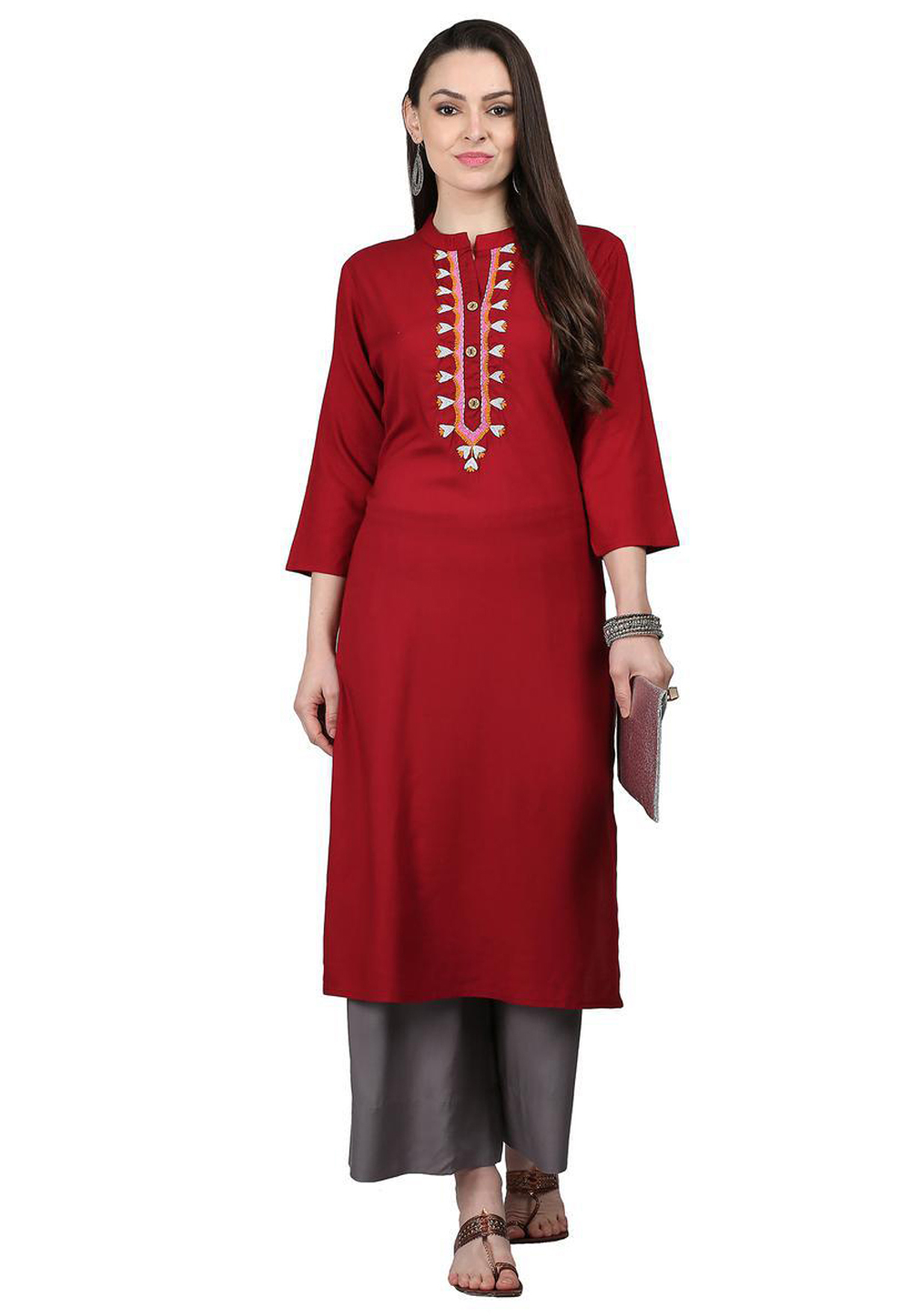 Maroon Rayon Readymade Tunic 188960