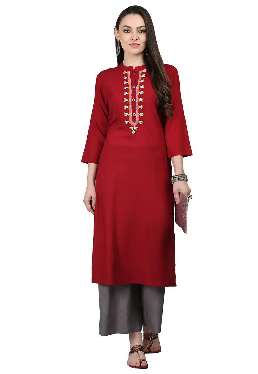 Maroon Rayon Readymade Tunic 188960