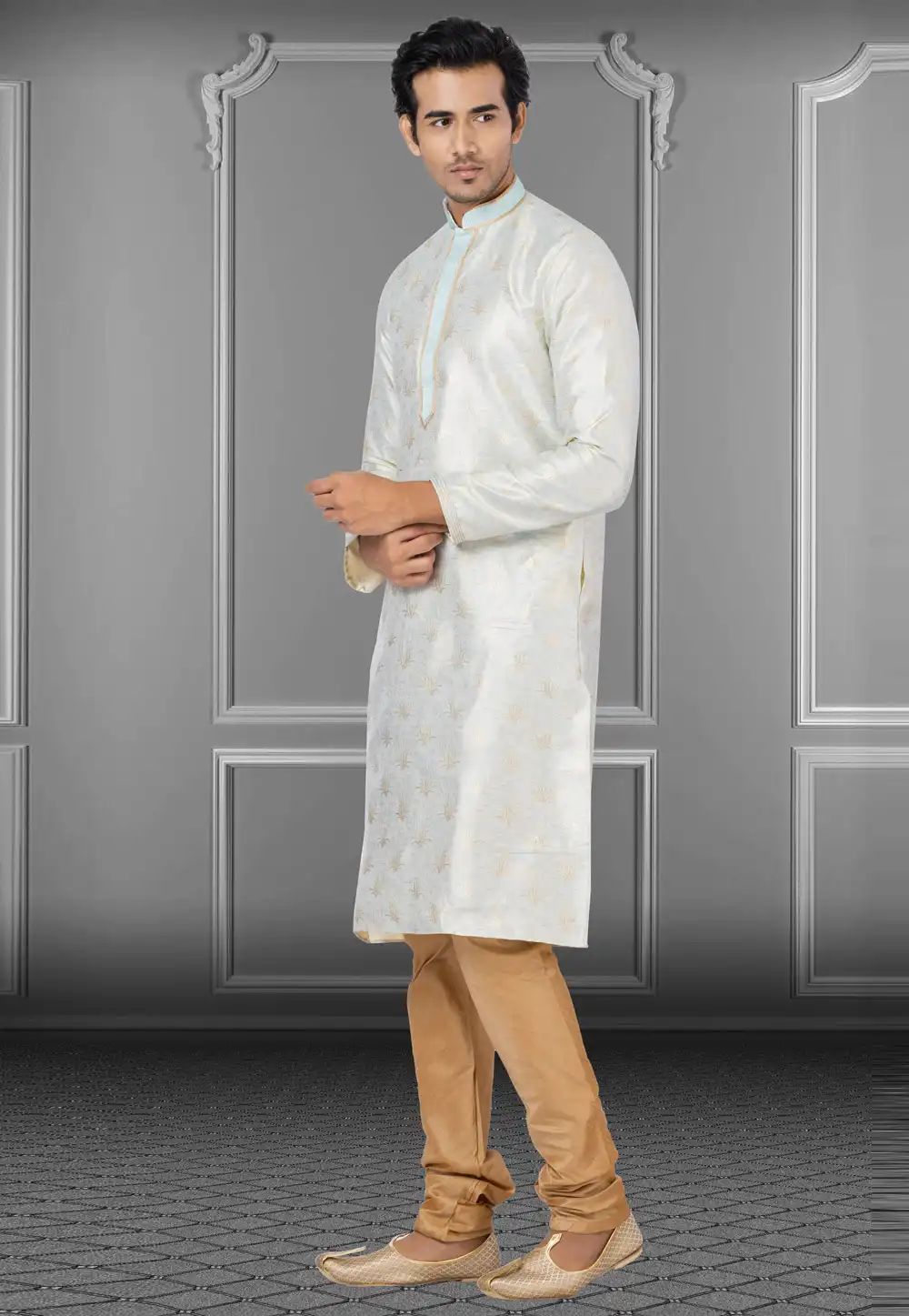 Off White Linen Kurta Pajama 249815