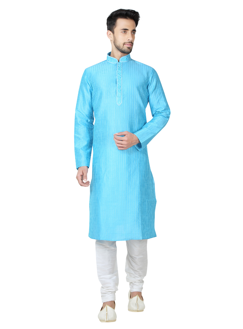 Aqua Art Silk Readymade Kurta Pajama 138862