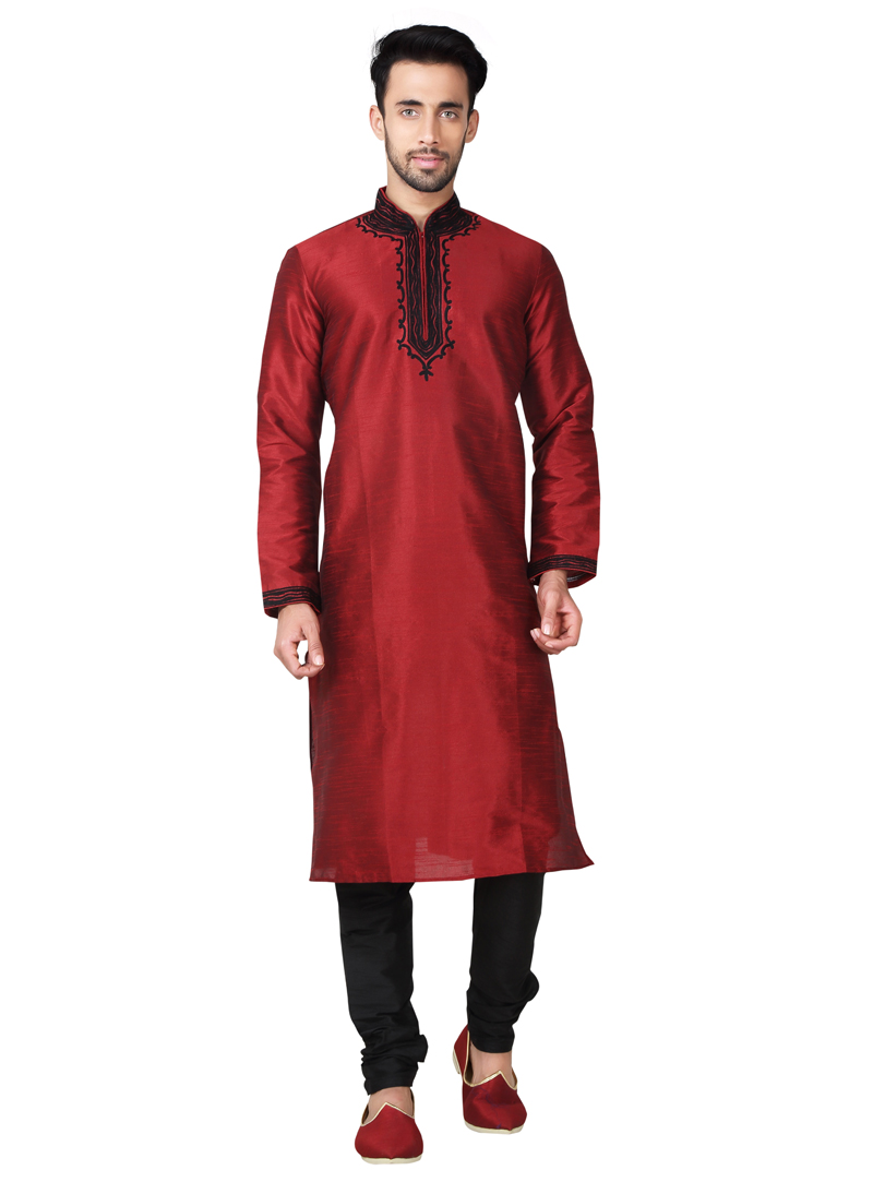 Maroon Art Silk Readymade Kurta Pajama 138871