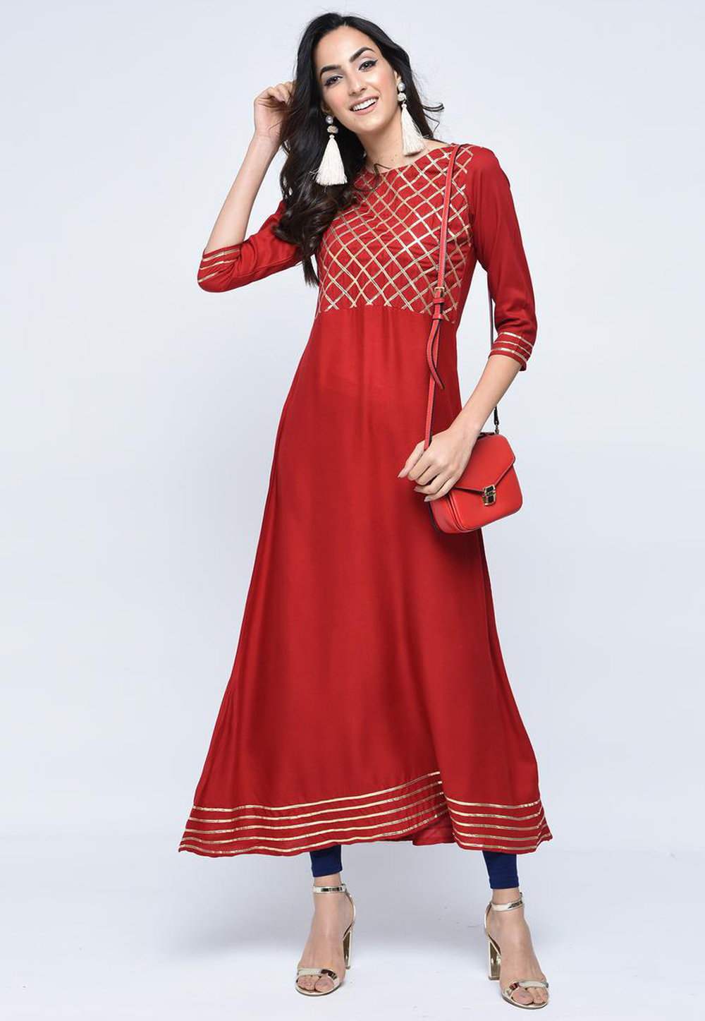 Red Rayon Readymade Kurti 188961