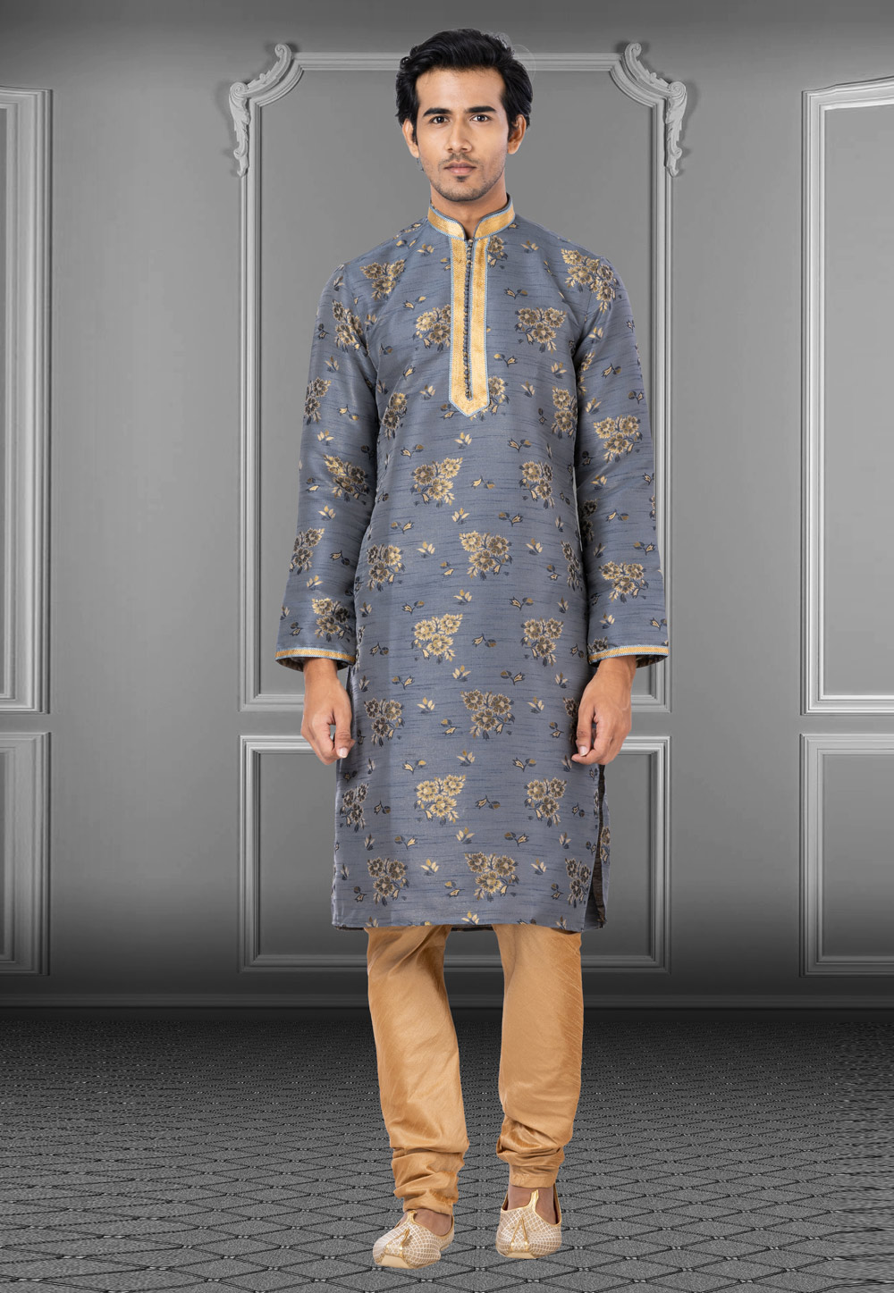 Grey Jacquard Kurta Pajama 249816