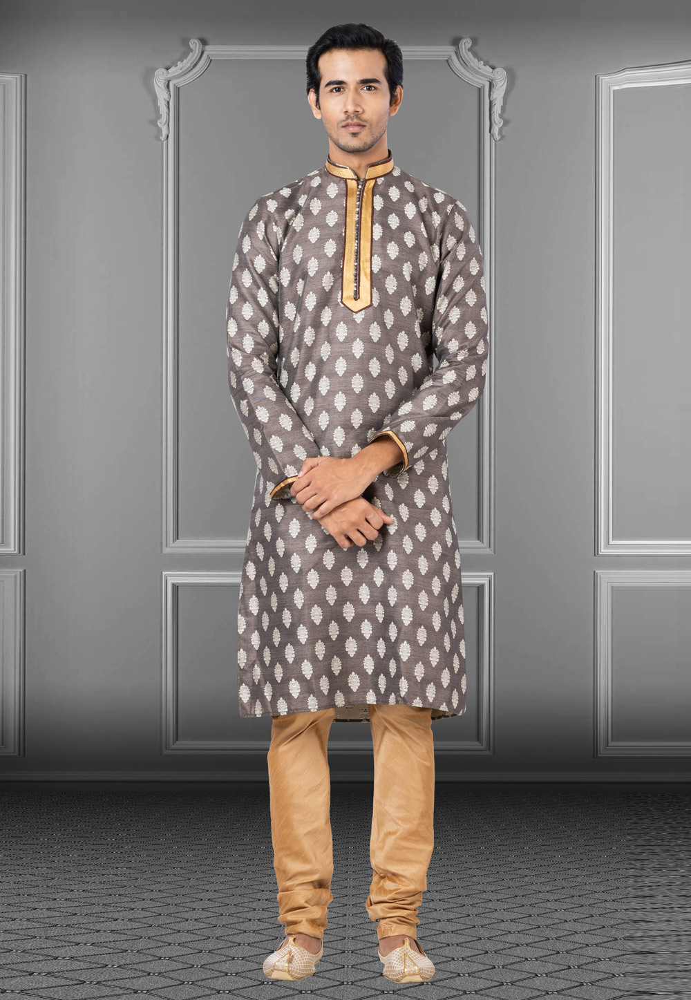 Brown Jacquard Kurta Pajama 249817
