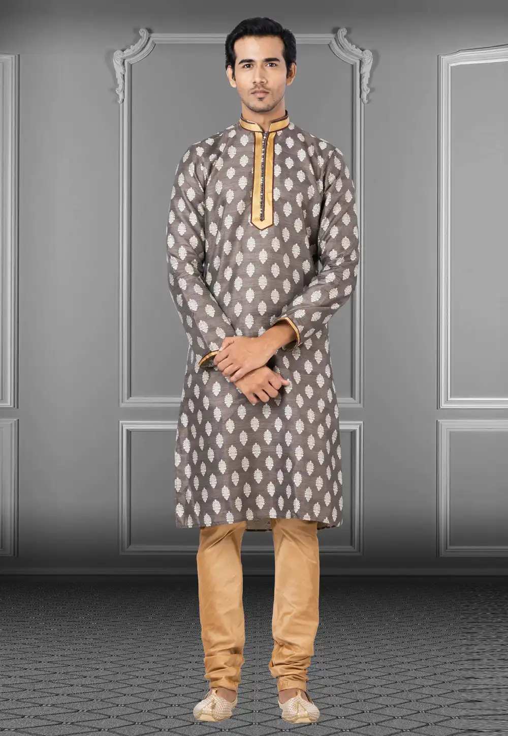 Brown Jacquard Kurta Pajama 249817