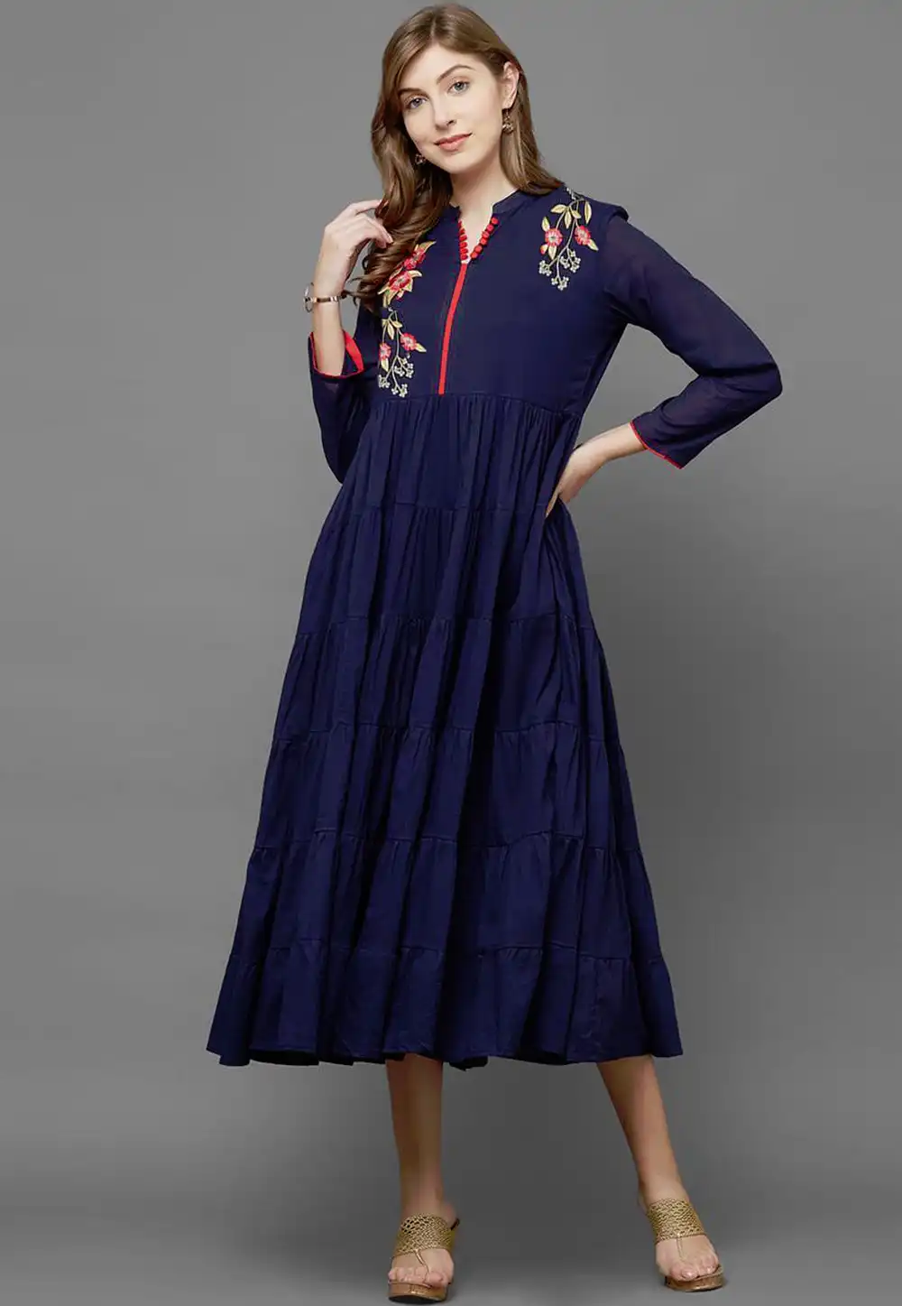 Navy Blue Rayon Readymade Kurti 188963