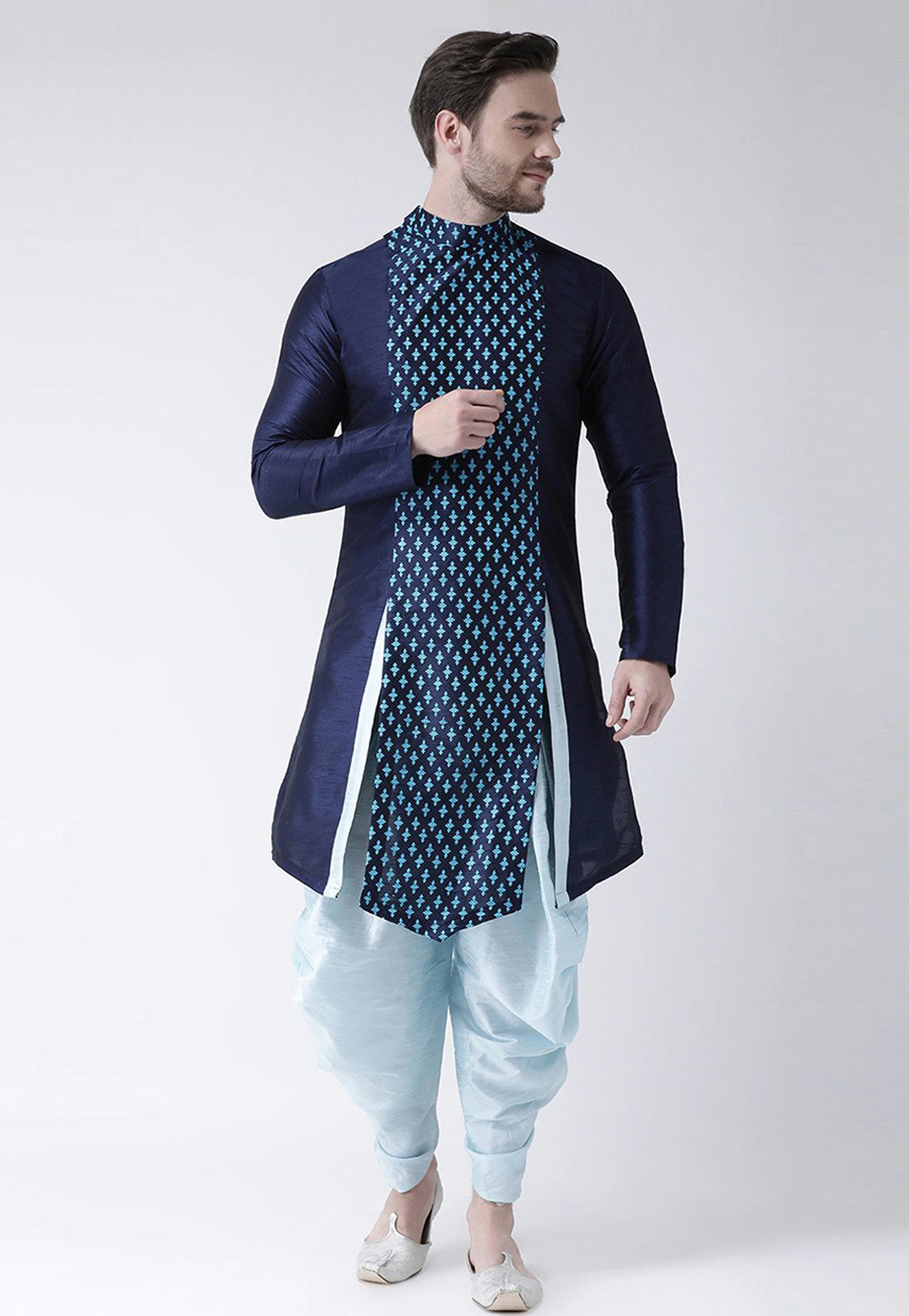 Navy Blue Dupion Silk Dhoti Kurta 235410