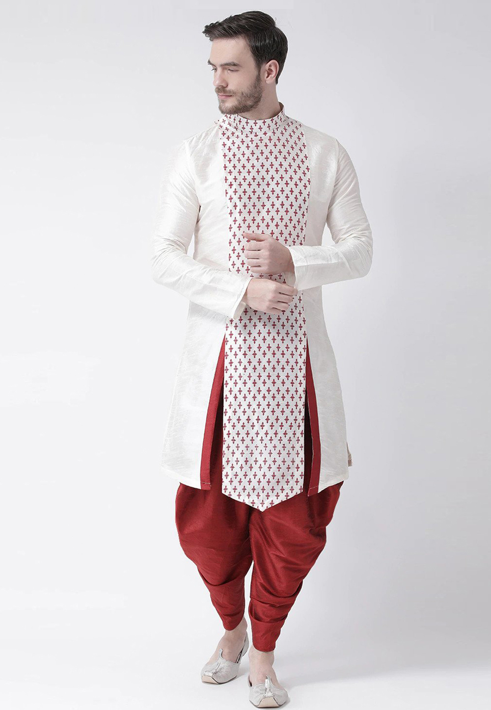 Off White Dupion Silk Dhoti Kurta 235411