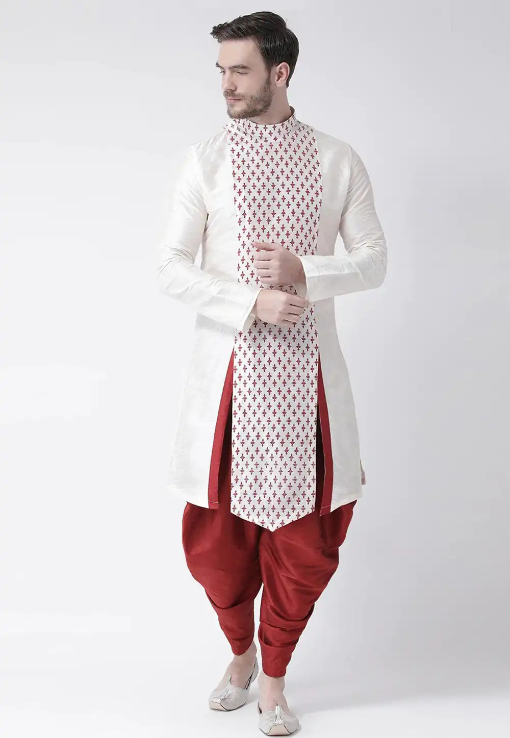 Off White Dupion Silk Dhoti Kurta 235411