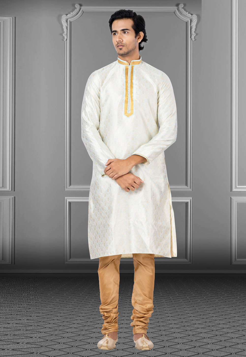 Off White Linen Kurta Pajama 249823