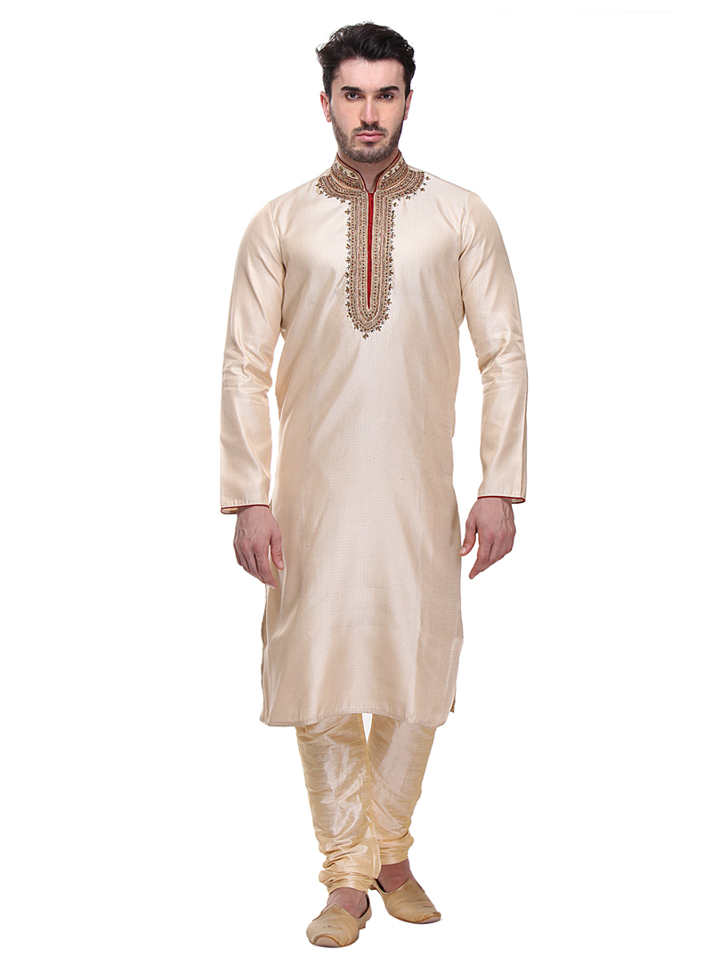 Cream Brocade Readymade Kurta Pajama 139327