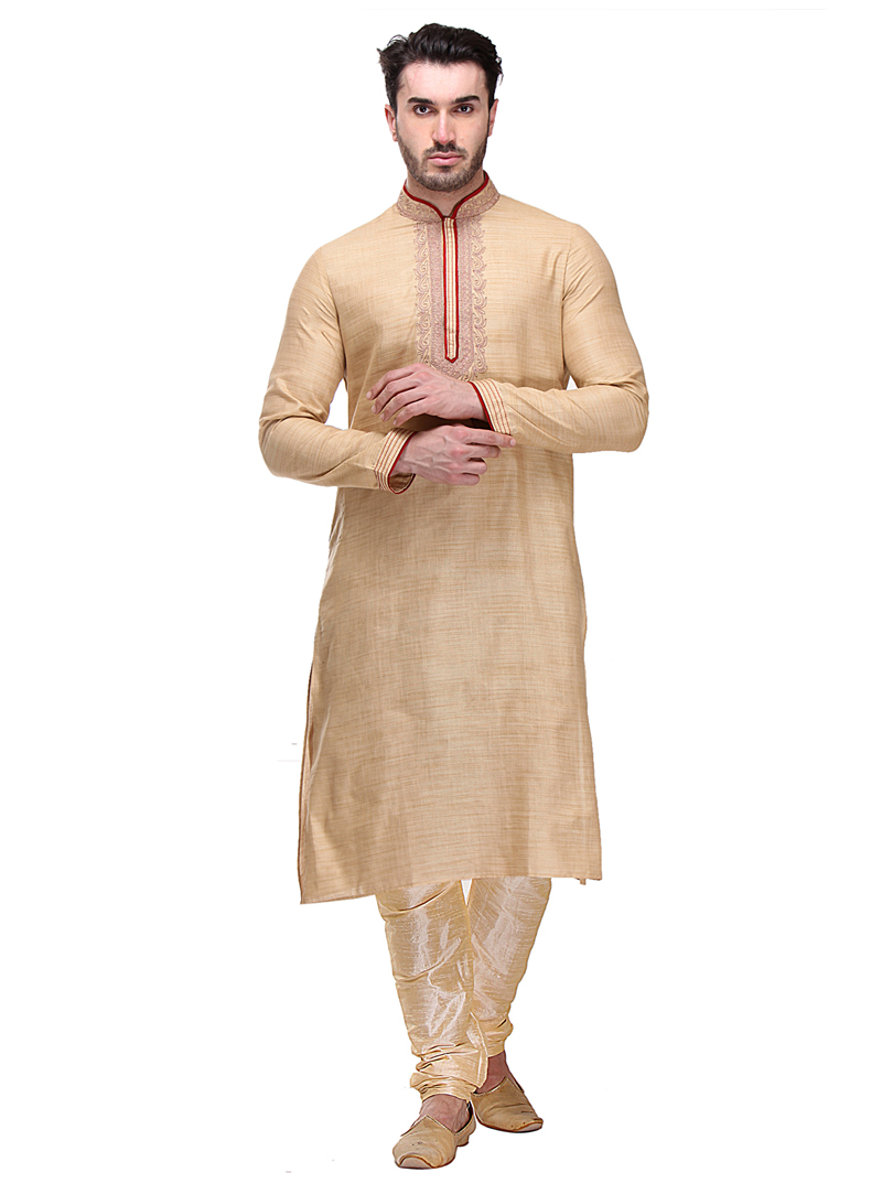 Cream Bhagalpuri Readymade Kurta Pajama 139484