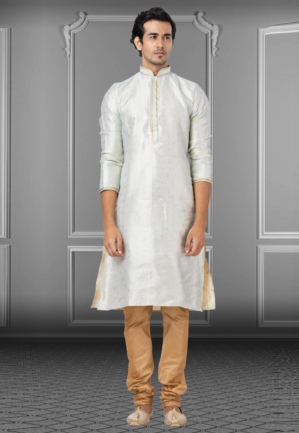 Off White Jacquard Kurta Pajama 249827