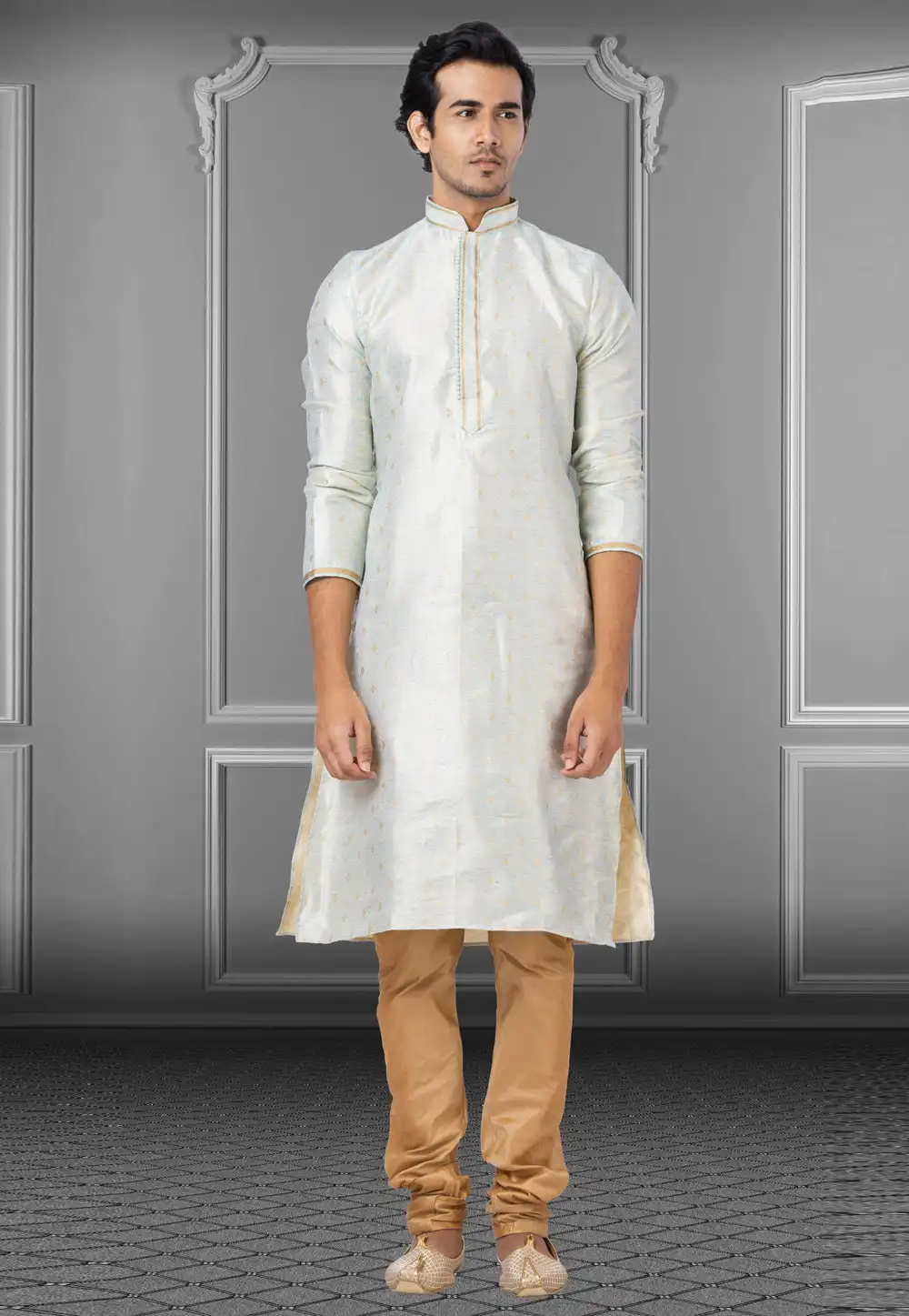 Off White Jacquard Kurta Pajama 249827