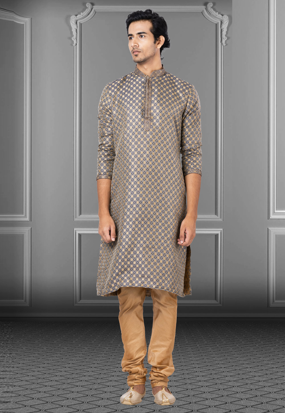 Grey Jacquard Kurta Pajama 249828