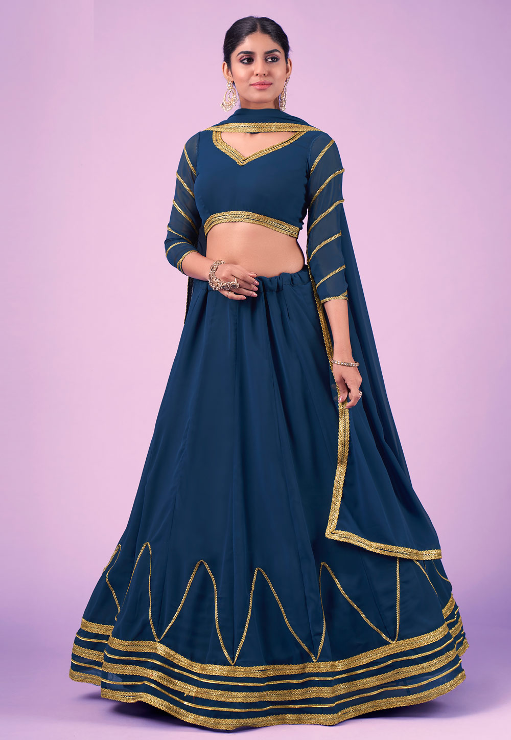 Navy Blue Georgette Circular Lehenga Choli 257958