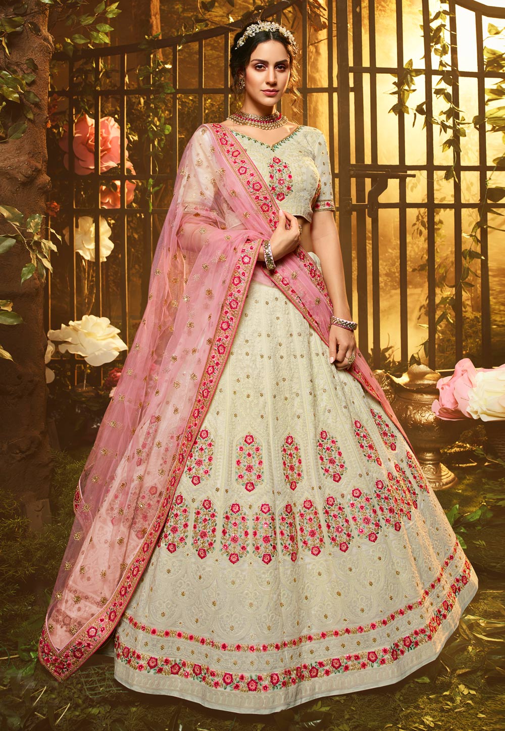 Off White Georgette Circular Lehenga Choli 208782