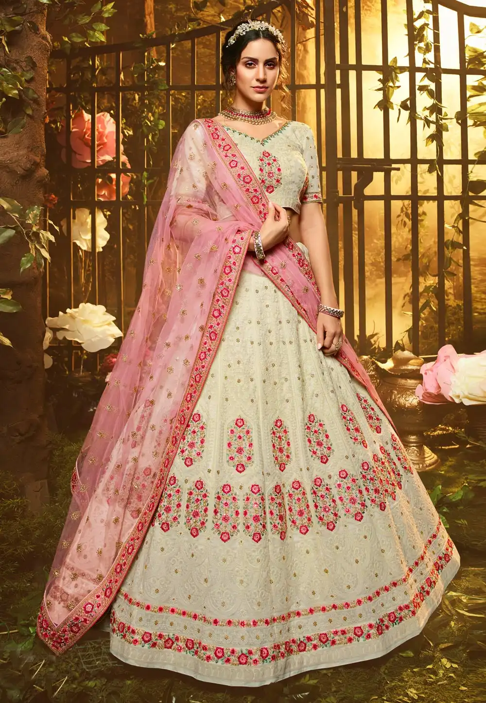 Off White Georgette Circular Lehenga Choli 208782